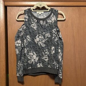 Living Doll Gray Floral Cold Shoulder Top